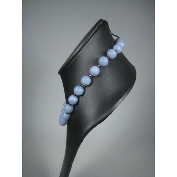 Milor Sterling Silver Blue Lace Agate Stone Beaded Italy Necklace 18 inch Magnet - Picture 8 of 10
